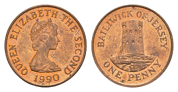 Джерси 1 пенни 1990 Елизавета II (1952-2022), башня Святого Клемента KM 54 бронза aUNC 4655-947