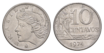Бразилия 10 сентаво 1974 KM 578.1a нержавеющая сталь UNC 4655-1065