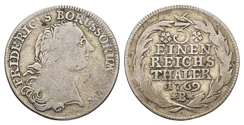 Пруссия 1/3 рейхсталера 1769 B, Фридрих II (1740-1786) KM 303 серебро 1529-1331