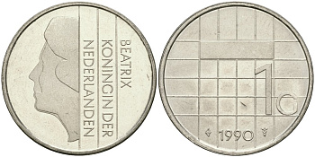 Нидерланды 1 гульден 1990 Беатрикс (1980-2013) KM 205 никель UNC 4579-444