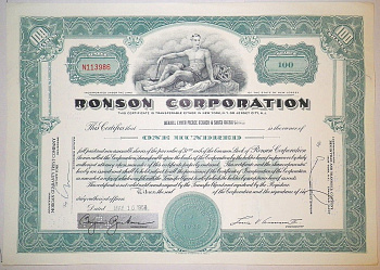 США, RONSON CORPORATION 100 АКЦИЙ 1968 США бумага 00-00