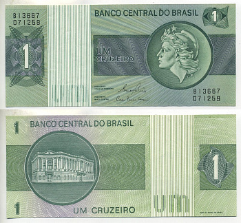 БРАЗИЛИЯ 1 КРУЗЕЙРО 1980 СЕРИЯ В 13667, ПОДПИСЬ 20, ГОЛОВА СВОБОДЫ Pick 191Ac бумага 7485-14-2