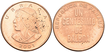 Панама 1 сентесимо 2001 Уррака KM 125 цинк плакированный медью 4588-867