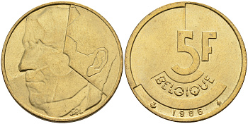 Бельгия 5 франков 1986 Belgique KM 163 алюминиевая бронза 4595-545