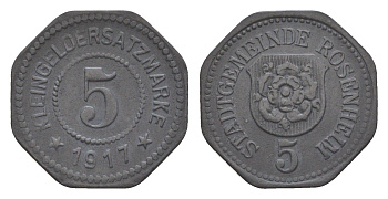 Розенхайм 5 пфеннигов 1917 Funck 450.4, Men05 21887.4, Men18 27362.4 цинк 4639-135