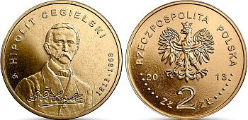 Польша 2 злотых 2013 MW, 100 лет со дня рождения Хиполит Цегельский KM 880 нордик UNC 4676-1044