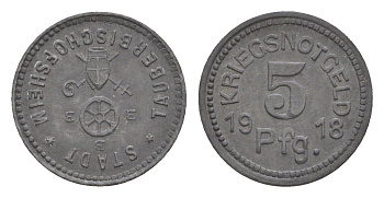 Таубербишофсхайм 5 пфеннигов 1918 Funck 532.1, Men18 31027.1 цинк 4639-162