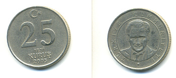ТУРЦИЯ 25 КУРУШЕЙ 2005 KM 1167 медь никель цинк 3999-1235
