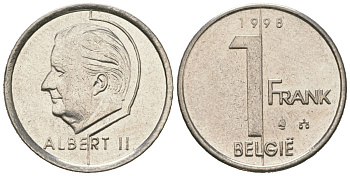 Бельгия 1 франк 1998 Belgie, Бодуэн I (1951-1993) KM 188 сталь плакированная никелем aUNC 4621-543