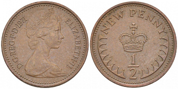 Великобритания 1/2 пенни 1971 Елизавета II (1952-2022) KM 914, Spink 4239 бронза 112-518