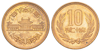 Япония 10 йен 2012 Yr. 24, Акихито (Хэйсэй) (1989 - 2019) Y 97 бронза UNC 4629-811