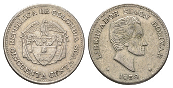 Колумбия 50 сентаво 1958 KM 217 медно-никель 4661-1112