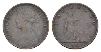 Великобритания 1 фартинг 1862 Виктория (1837-1901) KM 747.2, Spink 3958 бронза 4630-145