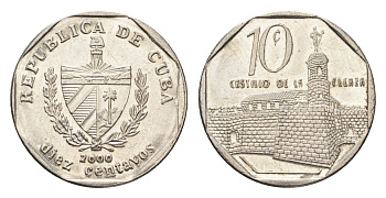 Куба 10 сентаво 2000 форт в Гаване Ла-Фуэрса KM 576 сталь плакированная никелем UNC 4664-738