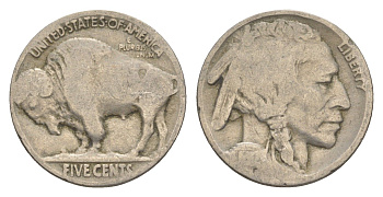 США 5 центов 1937 индеец, бизон KM 134 медно-никель 4613-337