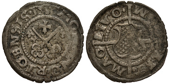 Рига 1 шиллинг (шеляг) 1533 Вальтер фон Плеттенберг (1494-1535), вес 1,07 гр. Neumann 231, Haljak 18 серебро 1516-843