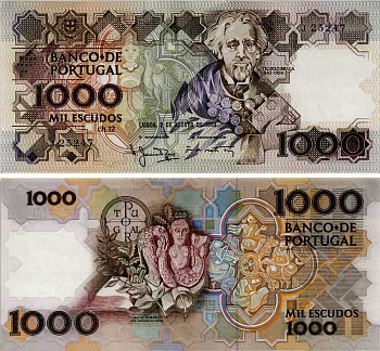 ПОРТУГАЛИЯ 1000 ЭСКУДО 1983 2 АВГУСТА 1983, ТЕОФИЛ БРАГА, МУЗЕЙНЫЙ АРТЕФАКТЫ Pick 181а бумага аUNC 6281-31-3-2