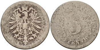 Германия 5 пфеннигов 1875 E J.3  KM 3 медно-никель    4598-968