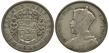 Новая Зеландия 1/2 кроны 1934 Георг V (1910-1936) KM 5 серебро 272-811