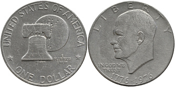 США 1 доллар 1976 200 лет независимости, Президент Эйзенхауэр, колокол KM 206 медь плакированная медно-никелем 118-722