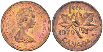 Канада 1 цент 1979 Елизавета II (1952-2022), кленовый лист KM 59.2 бронза aUNC 188-136