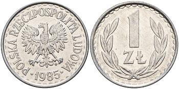 Польша 1 злотый 1985 MW, Народная Республика KM 49.1, Parchimowicz 213x алюминий    4161-216