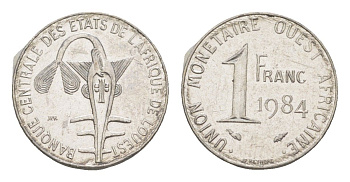 Западная Африка (BCEAO) 1 франк 1984 KM 8 нержавеющая сталь 4640-349
