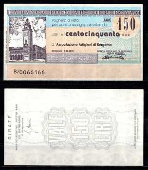 Италия чек 150 лир ND (1976-1977) Pick 1278 b бумага UNC (пресс) 2198-11-3-2