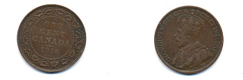 Канада 1 цент 1916 Георг V (1910-1936), большой формат KM 21 бронза 4379-1025