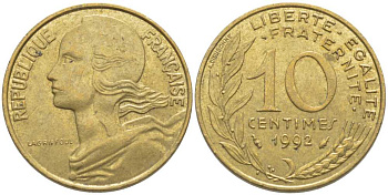 ФРАНЦИЯ 10 САНТИМОВ 1992 ТИП MARIANNE KM 929, LE FRANC 144.33 медь алюминий никель 116-269