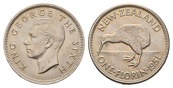 Новая Зеландия 2 шиллинга (флорин) 1951 Георг VI (1936-1952) KM 18 медно-никель UNC 89-1346