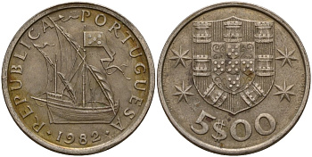 Португалия 5 эскудо 1982 KM 591 медно-никель 4156-552