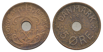 Дания 5 эре 1940 N, Кристиан X (1912-1947) KM 828 бронза 4638-632