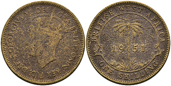 Британская Западная Африка 1 шиллинг 1951 Георг VI KM 28 олово латунь 25-1126