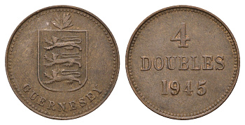 Гернси 4 дабла (дубля) 1945 KM 13 бронза 4121-1045