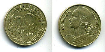 ФРАНЦИЯ 20 САНТИМОВ 1989 KM 930 медь алюминий никель 25-2335