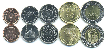 Египет лот из 5 монет 2008-2010 (5, 10, 25, 50 пиастров и 1 фунт) UNC M16-13