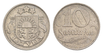 Латвия 10 сантимов 1922 год-тип KM 4 никель 4658-1234