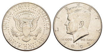 США 1/2 доллара (50 центов) 1993 D, Джон Кеннеди KM A202b медь плакированная медно-никелем aUNC 4382-444