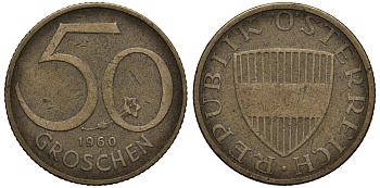 Австрия 50 грошей 1960 KM 2885 алюминиевая бронза 4181-414