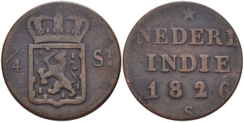 Нидерландская Восточная Индия 1/4 штюбера = 1 дуит 1826 S, Утрехт KM 287 медь 100-352