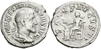 Римская Империя денарий 235 - 236 Максимин Фракиец SALVS AVGVSTI Салюта, персонификация Здоровья Рим Good Very fine RIC 14 серебро 00-00-00