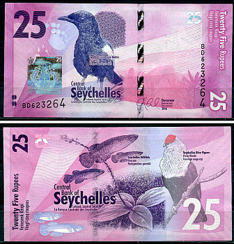 Сейшельские острова 25 рупий 2016 воробьиный робин, рыба-киллифиш, голубой голубь Pick 48 a  бумага  UNC (пресс) 6279-6-1-2