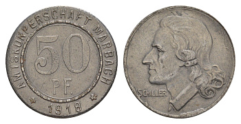 Марбах 50 пфеннигов 1918 Фридрих Шиллер Funck 316.1A, Men05 16251.1, Men18 20385.1 железо 4584-325