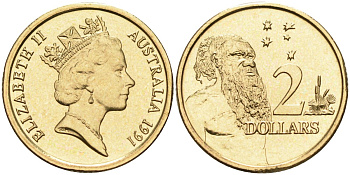 Австралия 2 доллара 1991 абориген, Елизавета II KM 101 алюминиевая бронза BUNC 4511-1157