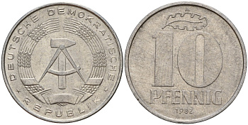 ГДР 10 пфеннигов 1982 A KM 10 алюминий 68-1237