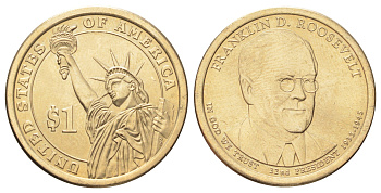 США 1 доллар 2014 Президент США - Франклин Рузвельт (1933–1945) KM 574 медь с марганцево-латунным покрытием UNC 4666-1031