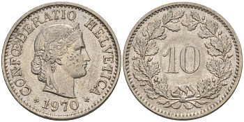 Швейцария 10 раппенов 1970 KM 27 медно-никель 188-737