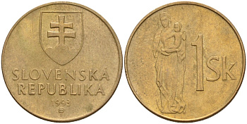 Словакия 1 крона 1993 KM 12 сталь плакированная бронзой 4156-136