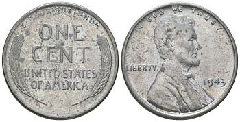 США 1 цент 1943 Авраам Линкольн KM 132 a сталь покрытая цинком aUNC 112-1111